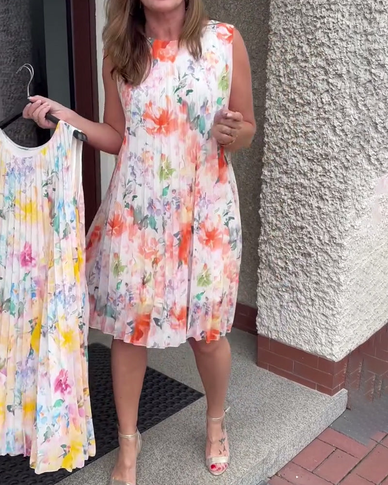 Kjole Ærmeløs Plisseret Blomstret