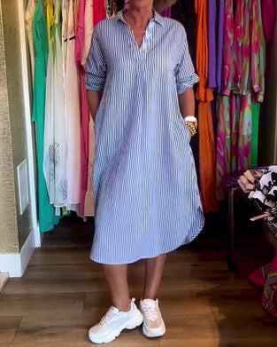 Stribet skjortekjole i afslappet pasform