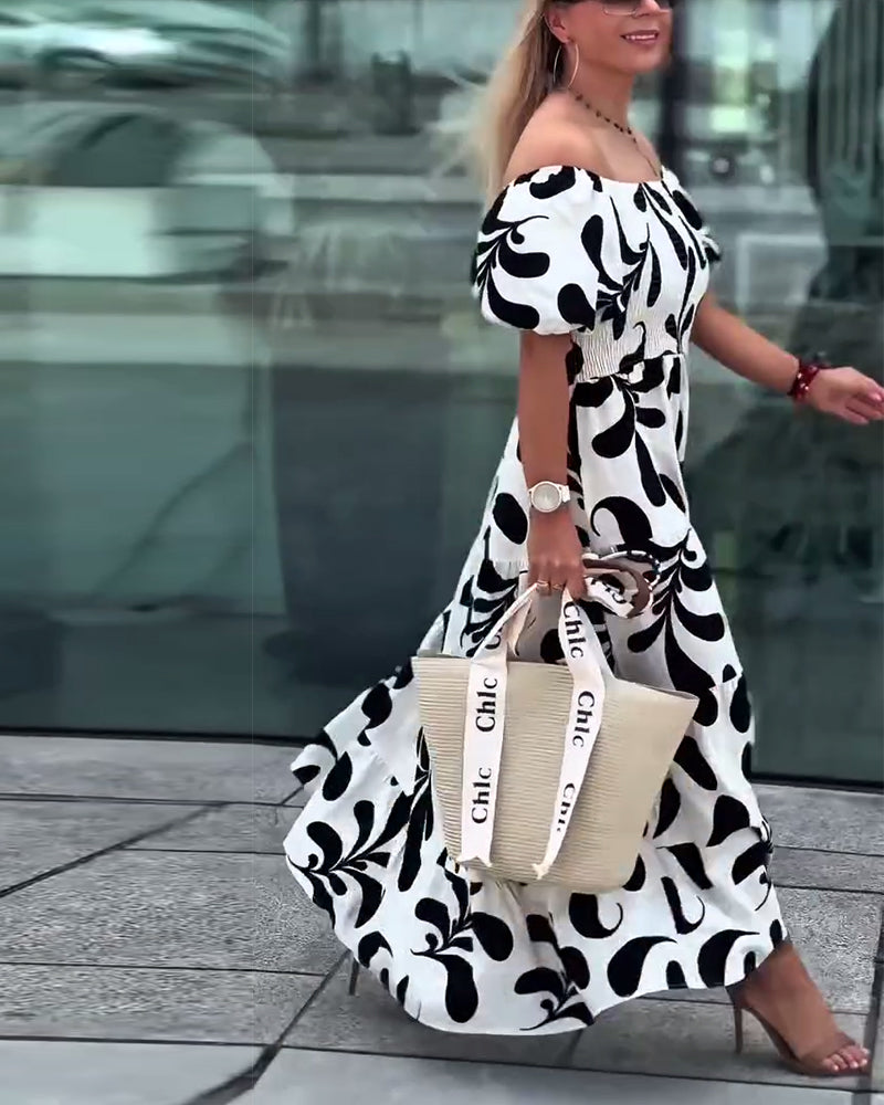 Kjole Elegant Off-Shoulder Printet