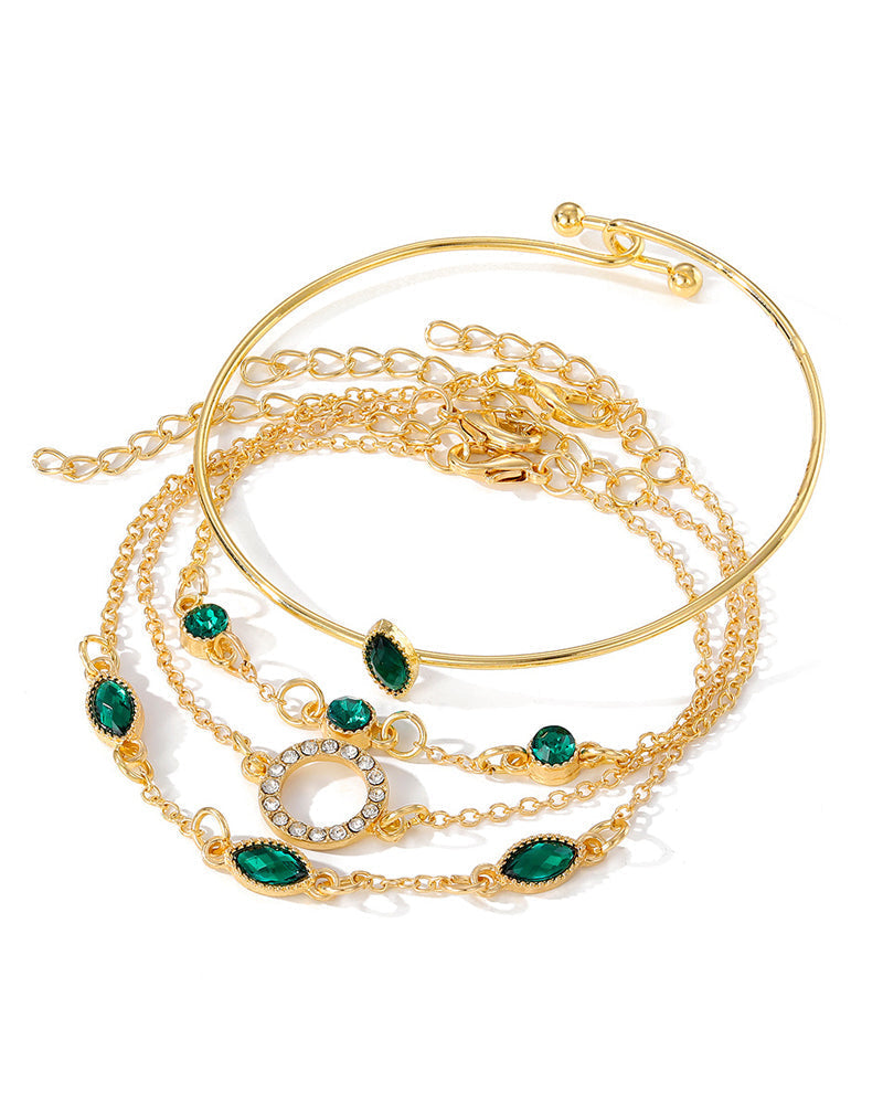 Cirkelrhombus rhinstensarmbånd (sæt med fire)