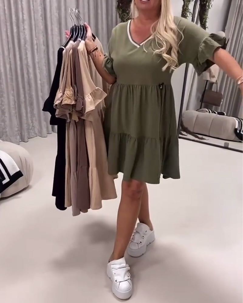 Kjole V-Udskæring Flæseærme A-Linje