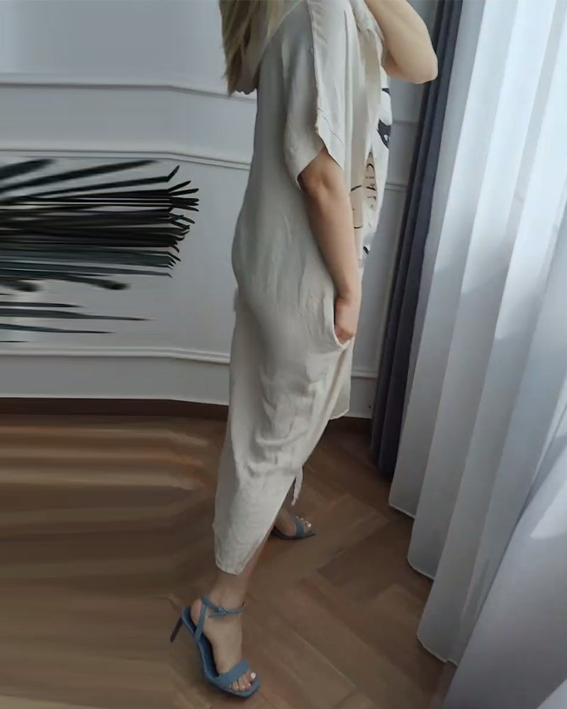 Kjole med Hætte Mønstret Løs Pasform