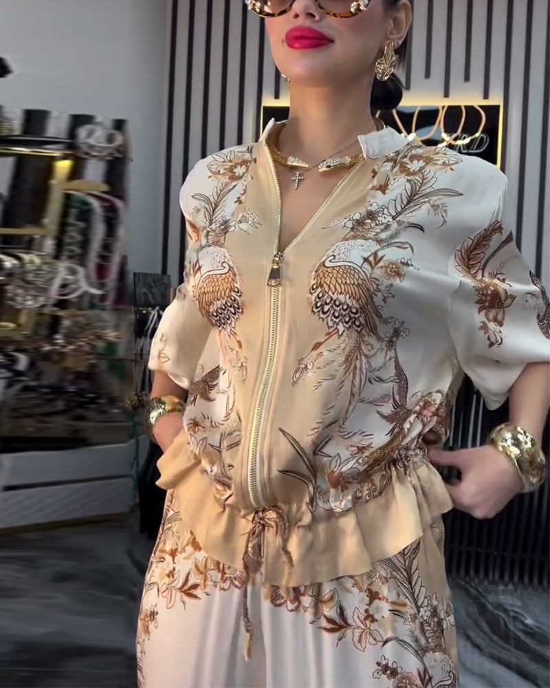 Bredbenet Jakkesæt Temperament Stående Krave Lynlås