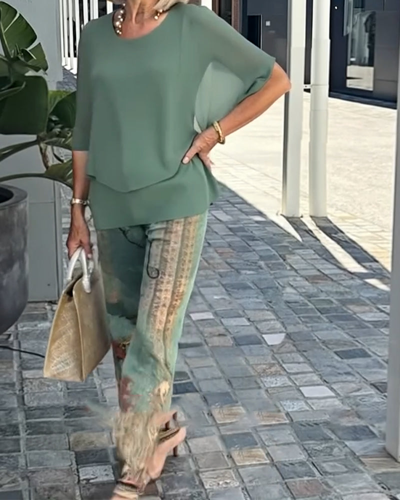 Set Fashion Trykte Lige Bukser