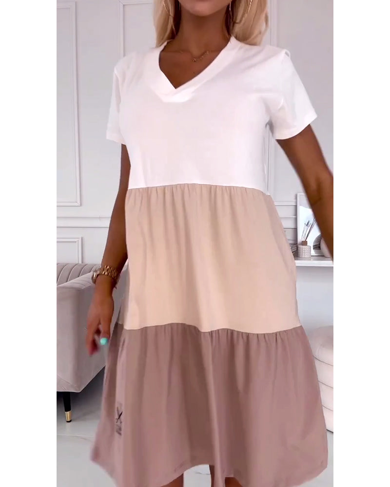 Farveblokmønstret kortærmet kjole