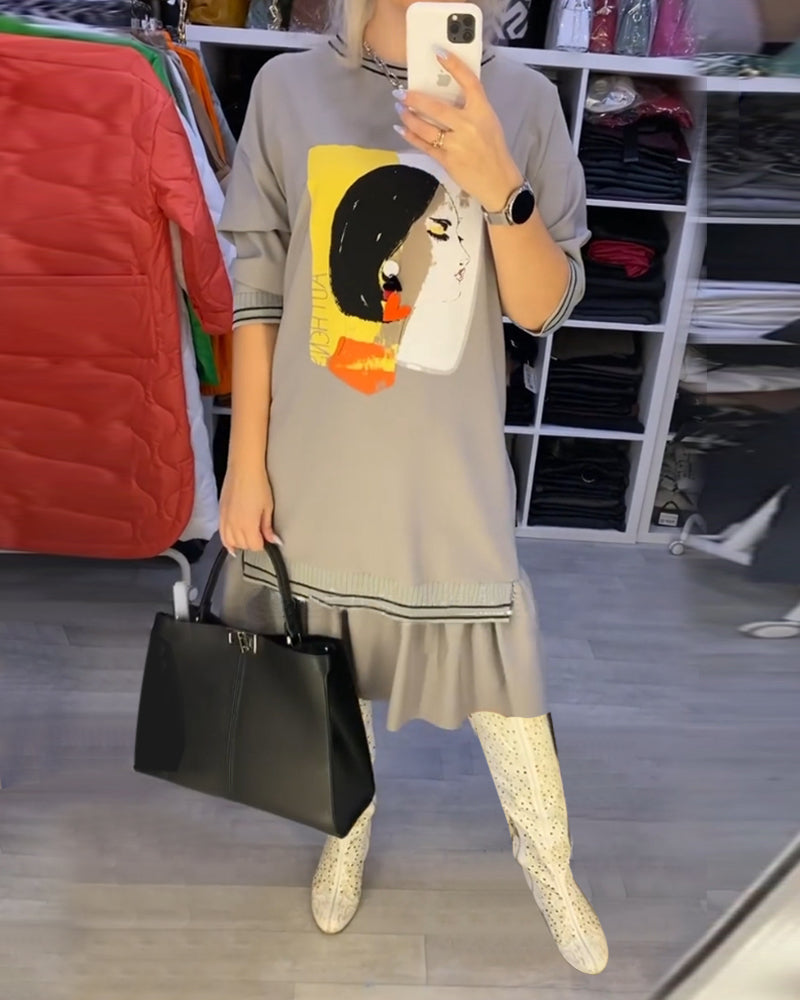 Shift kjole med lange ærmer og portræt