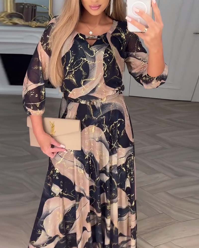 Kjole Elegant Trekvartærme Trykt Talje