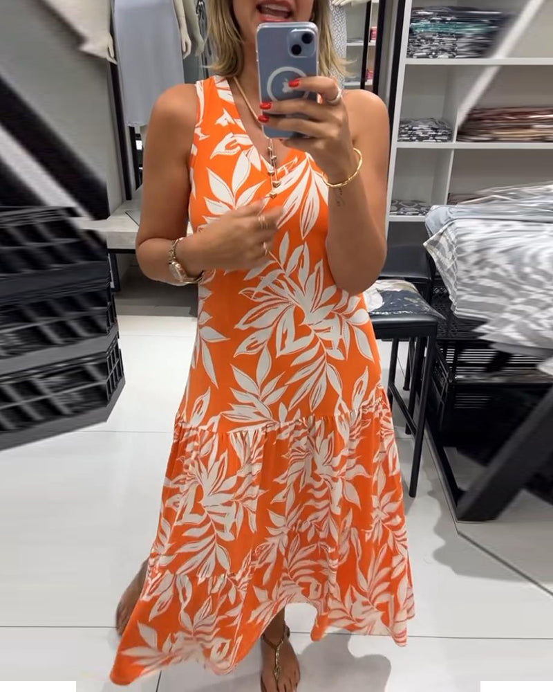 Afslappet kjole uden ærmer med blasprint