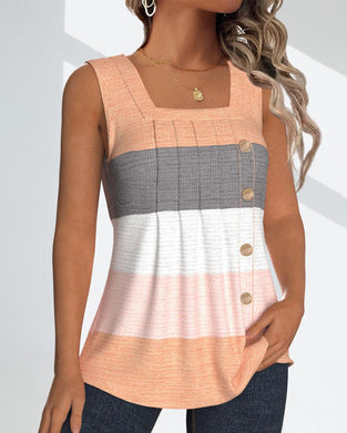 Stribet plisseret tanktop med knap