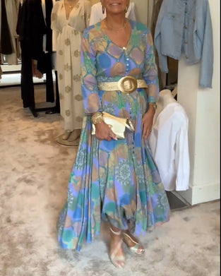 Langærmet kjole med vintage-print