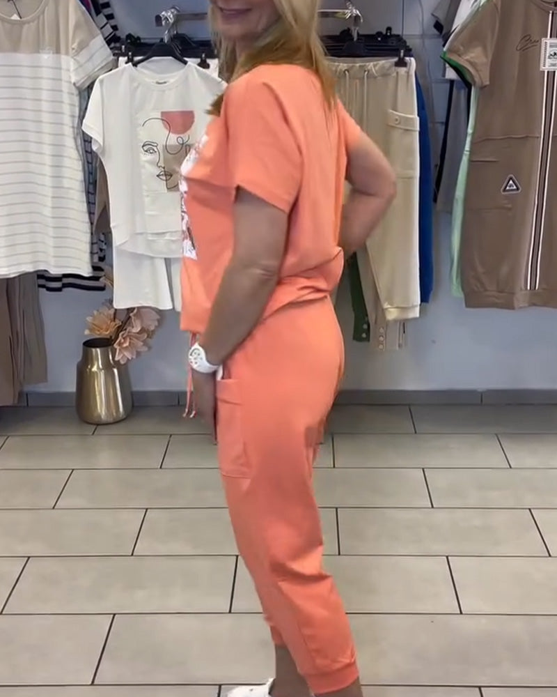 Sæt Afslappet Mønstret Korte Bukser