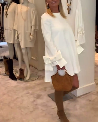 Kjole Modigt Rund Hals Sløjfe Ærme