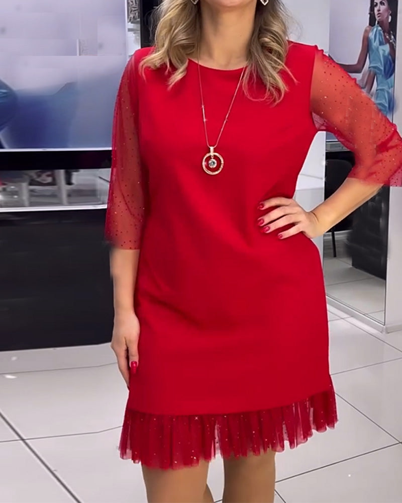 Kjole ensfarvede mesh-syninger pailletter