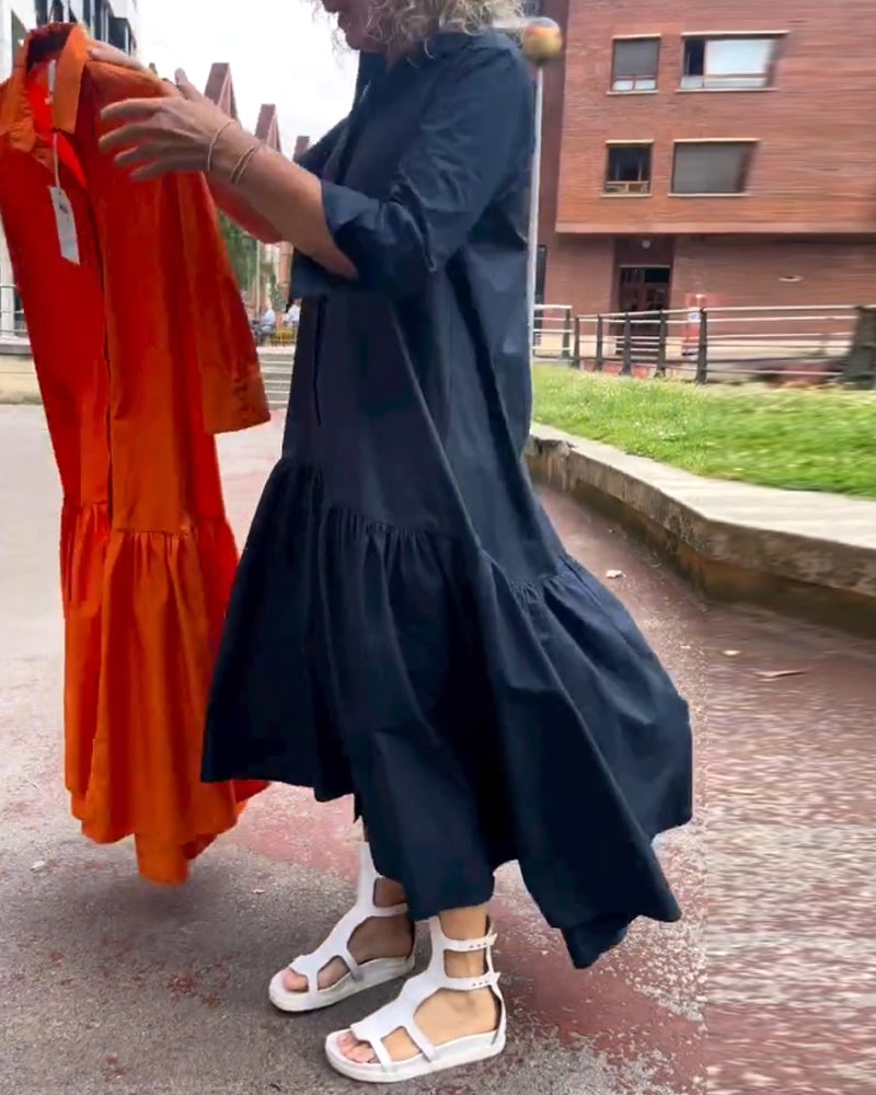 Ensfarvet afslappet langærmet kjole