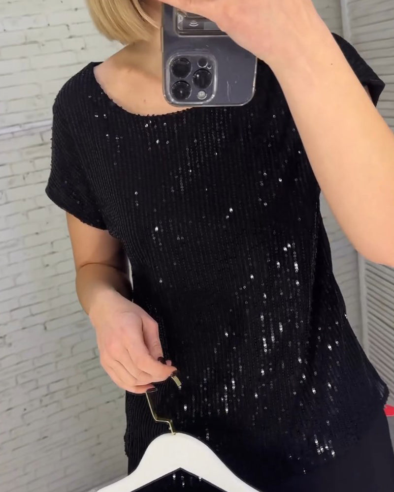 Kortærmede damebluser i pailletter