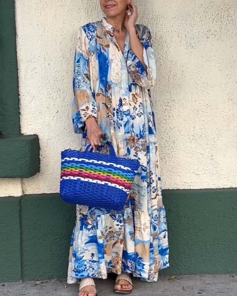 Temperament lang kjole med løs print