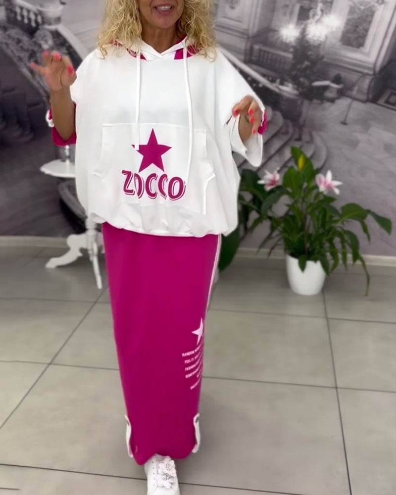 Sæt Med Hætte Snøre Printet Nederdel