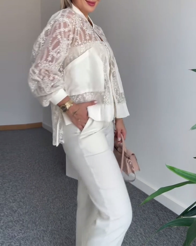 Frakke Hul Blonde Ensfarvet