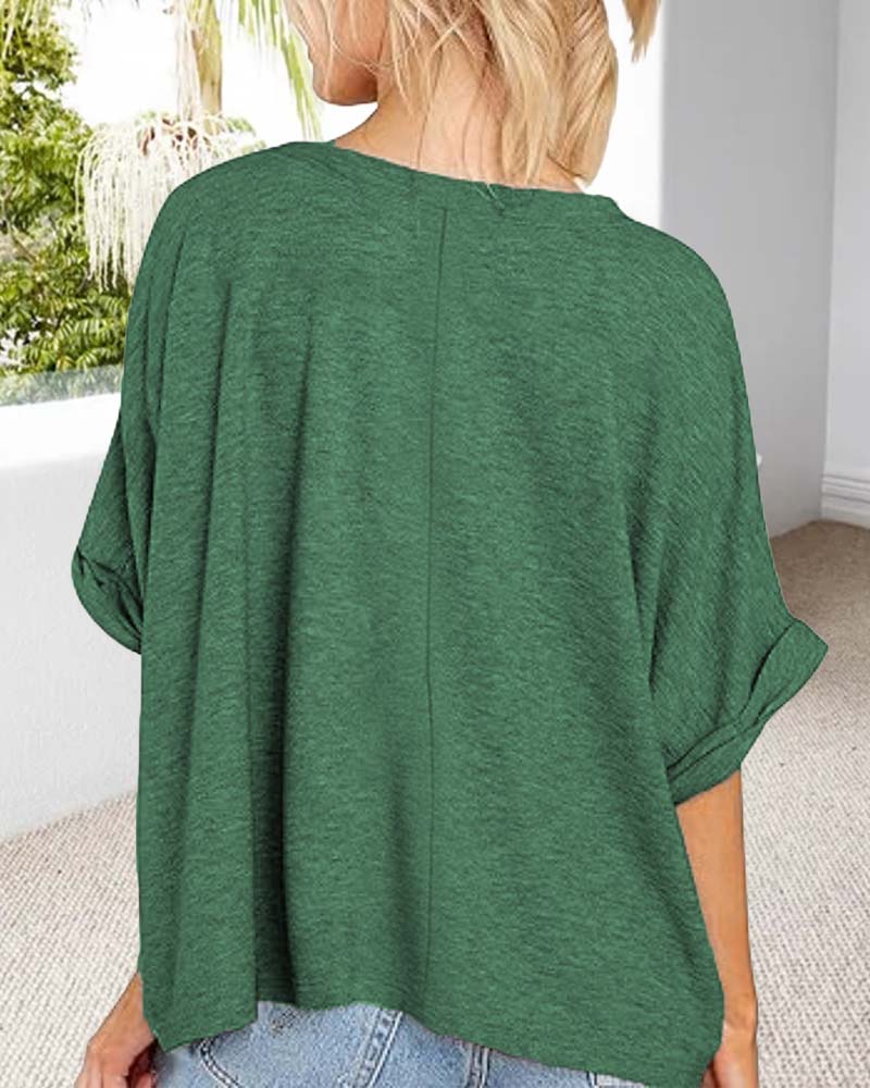 T-Shirt V-Hals Rullet Kant Korte Ærmer Los