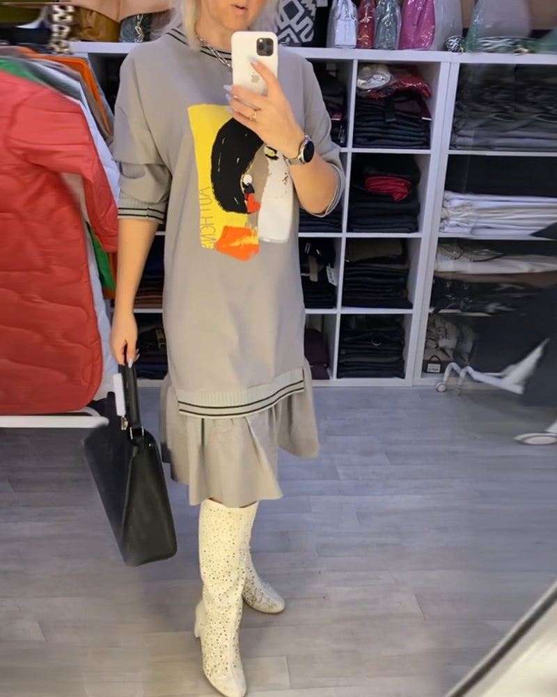 Shift kjole med lange ærmer og portræt