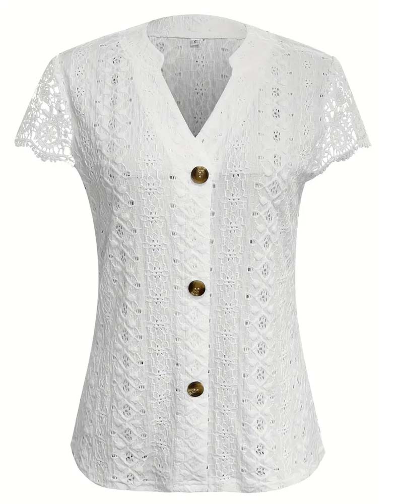 Bluse Ensfarvet Udhulet Korte Ærmer