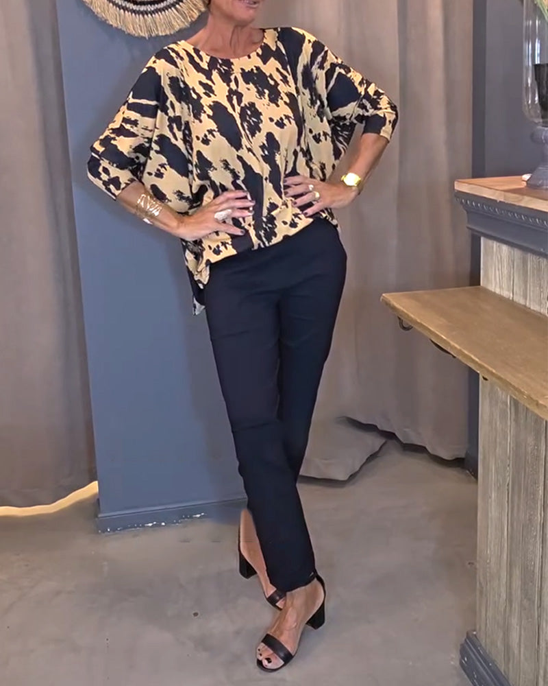 Bluse Rund Hals Printet Slids