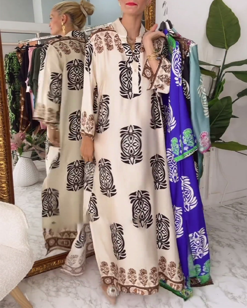 Lang kjole i læs pasform med print