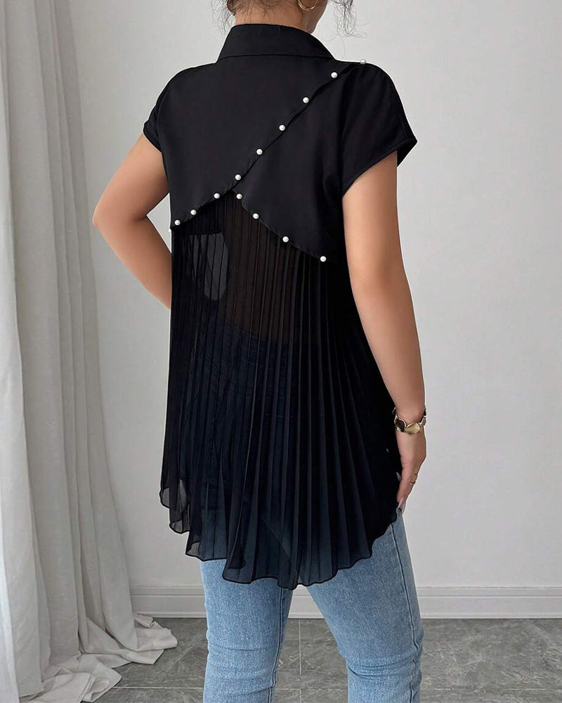 Skjorte Med Perler Chiffonpanel Plisseret