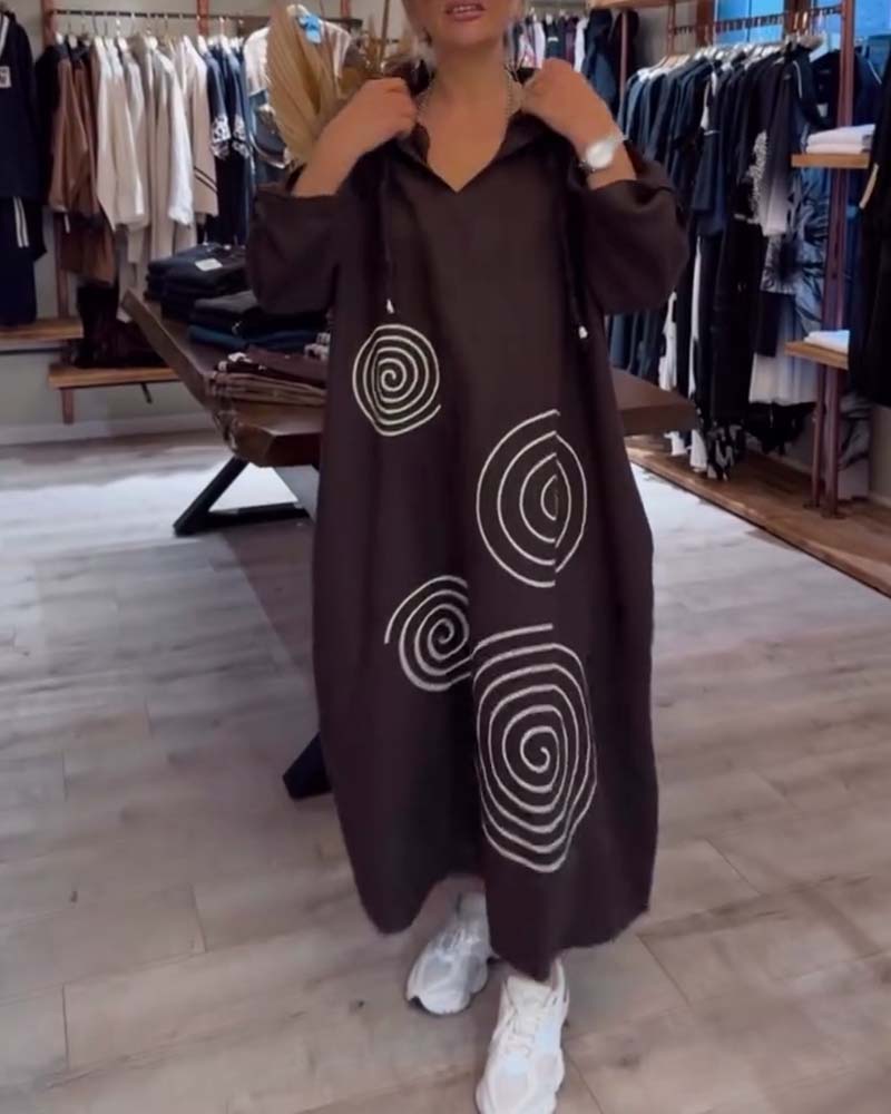 Kjole Med Hætte Langærmet Løs