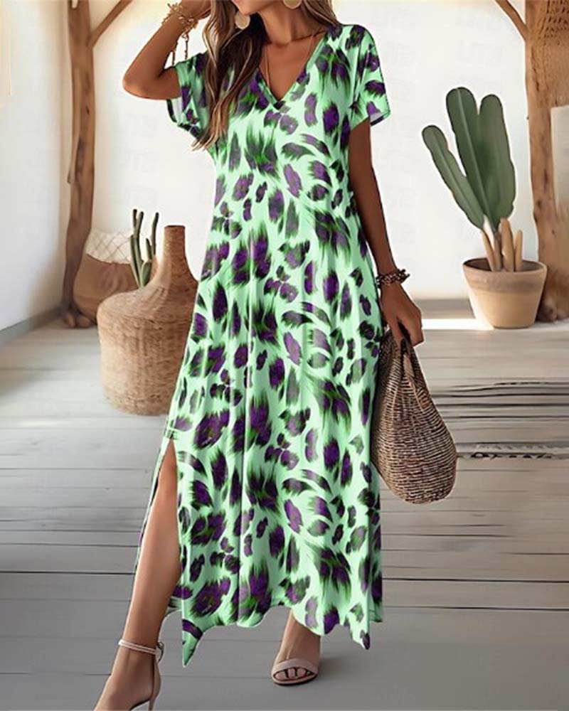 Lang kjole med print og slids