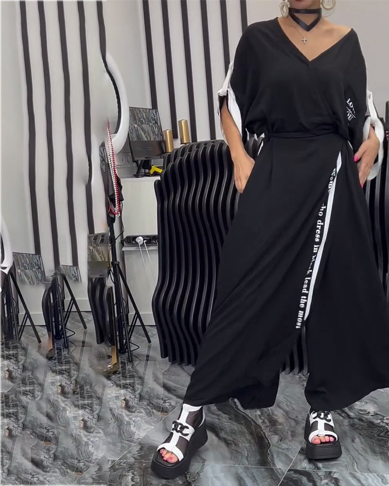 Jakkesæt V-Hals Uregelmæssig Løse Bukser