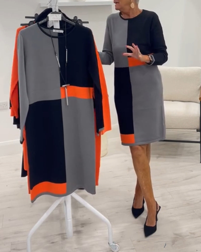 Farveblok kjole i kontrastfarver