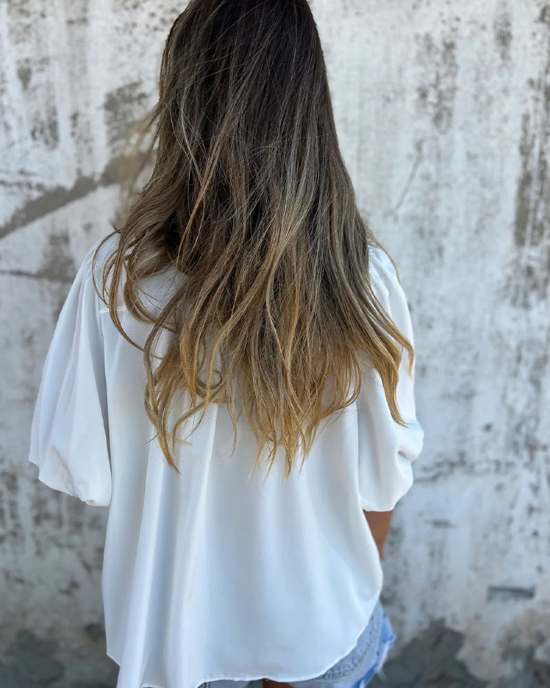 Bluse Casual Mode Kort Ærme Ensfarvet