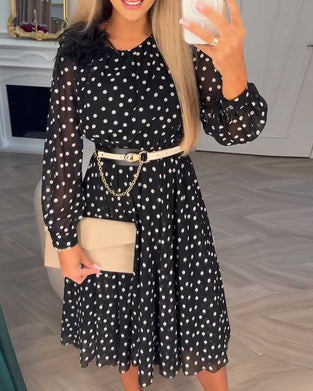 Kjole Pletprint Langærmet Tætsiddende