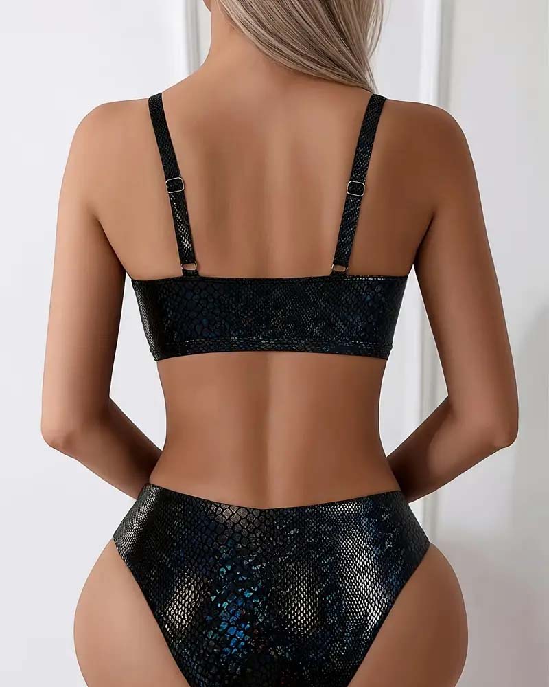 Bikini Slangeprint Brystbånd Høj Talje Triangel