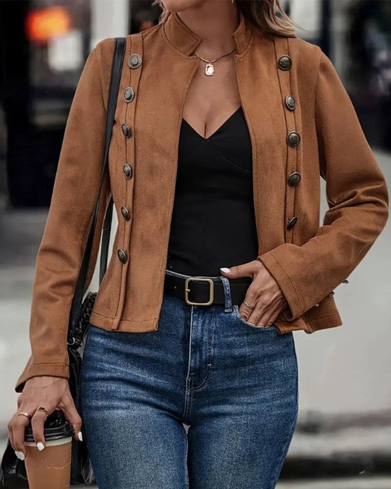 Stilfuld dobbeltradet ensfarvet jakke