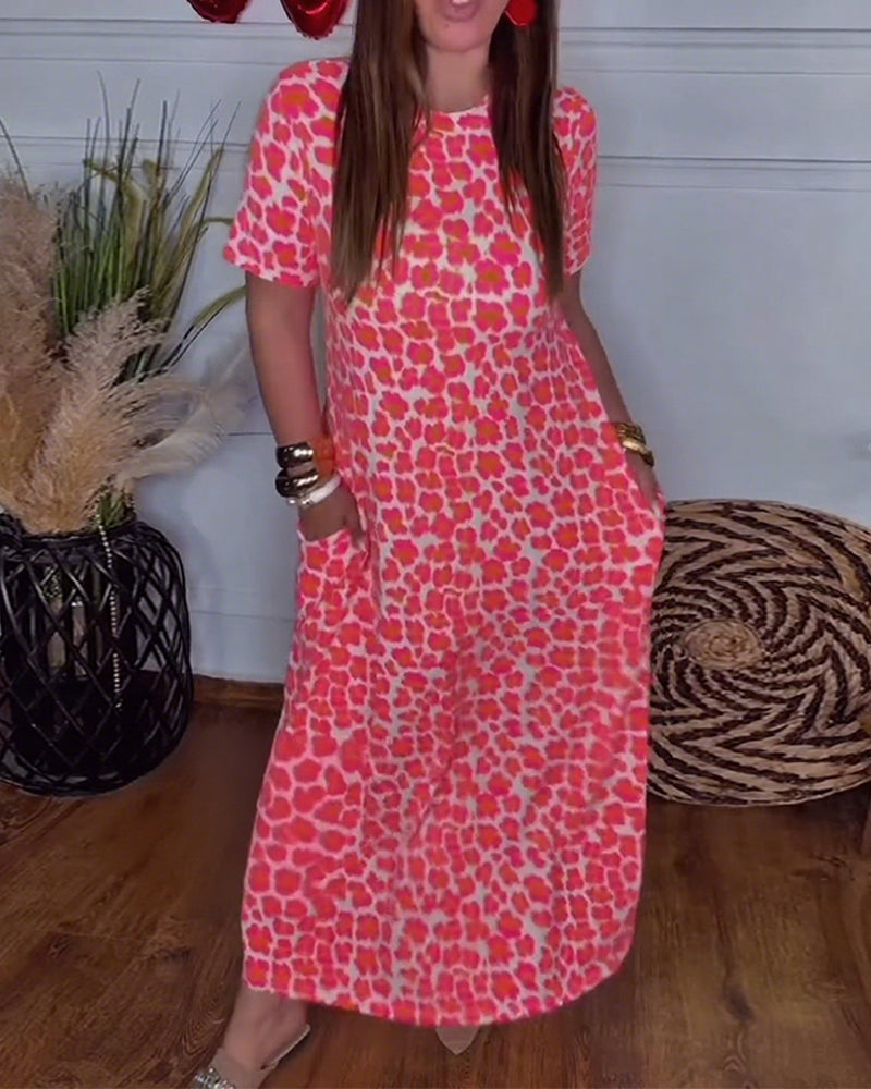 Kjole afslappet blomsterprint rund hals med korte ærmer