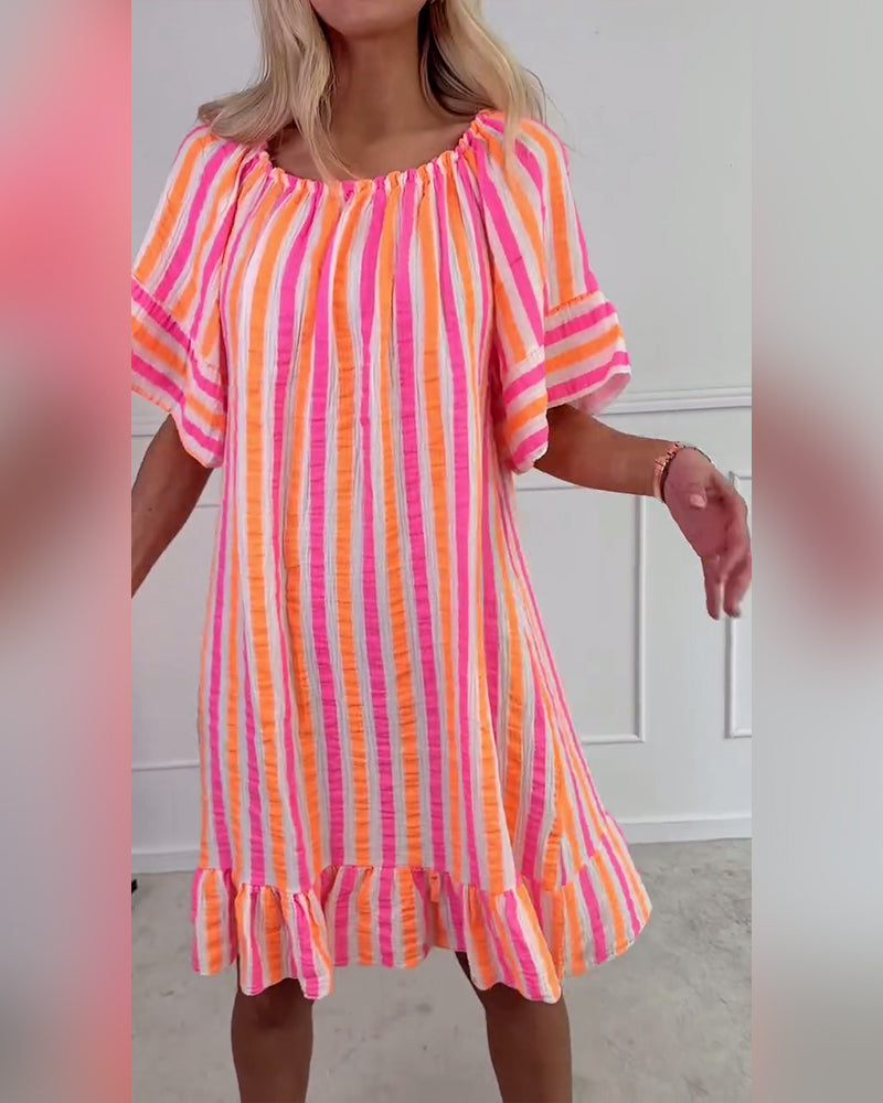 Kjole Rund Hals Stribet Plisseret Shift