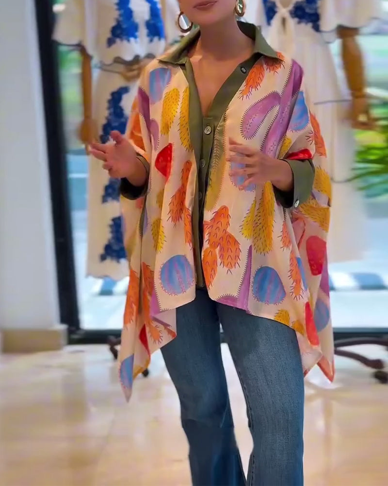 Bluse afslappet trykt løs