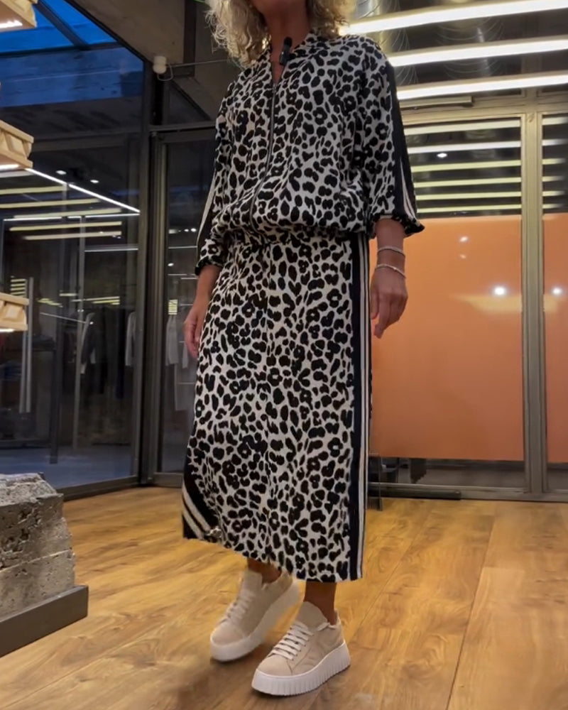 To-delt leopardprint sæt | Top og nederdel