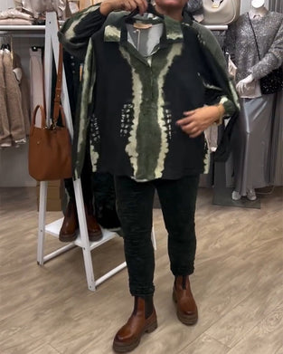 Skjorte Lapel Retro Color Block Langærmet