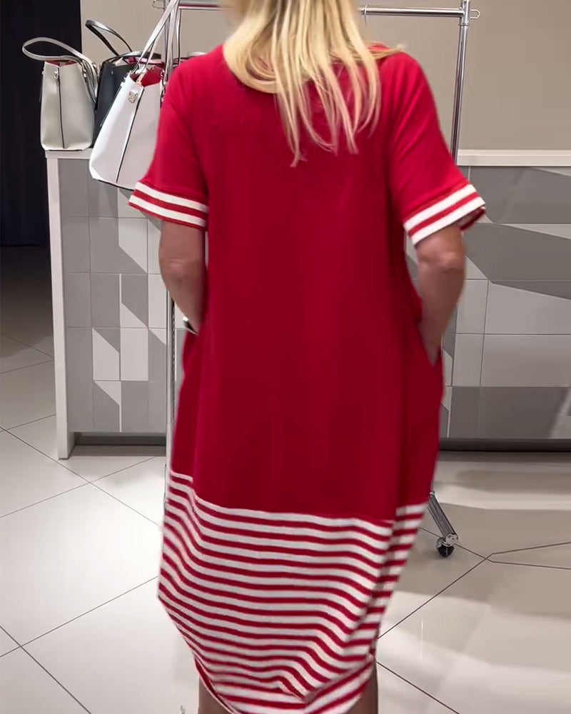 Kjole Kontraststribet Kortærmet Casual