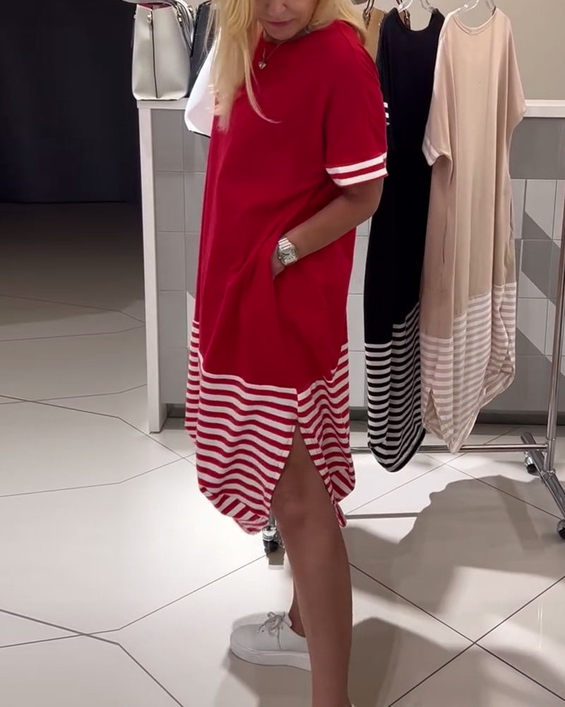 Kjole Kontraststribet Kortærmet Casual