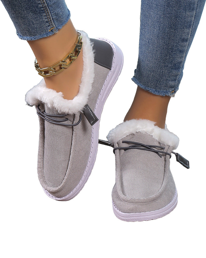 Ensfarvede varme hjemmesko med tyk plysforing