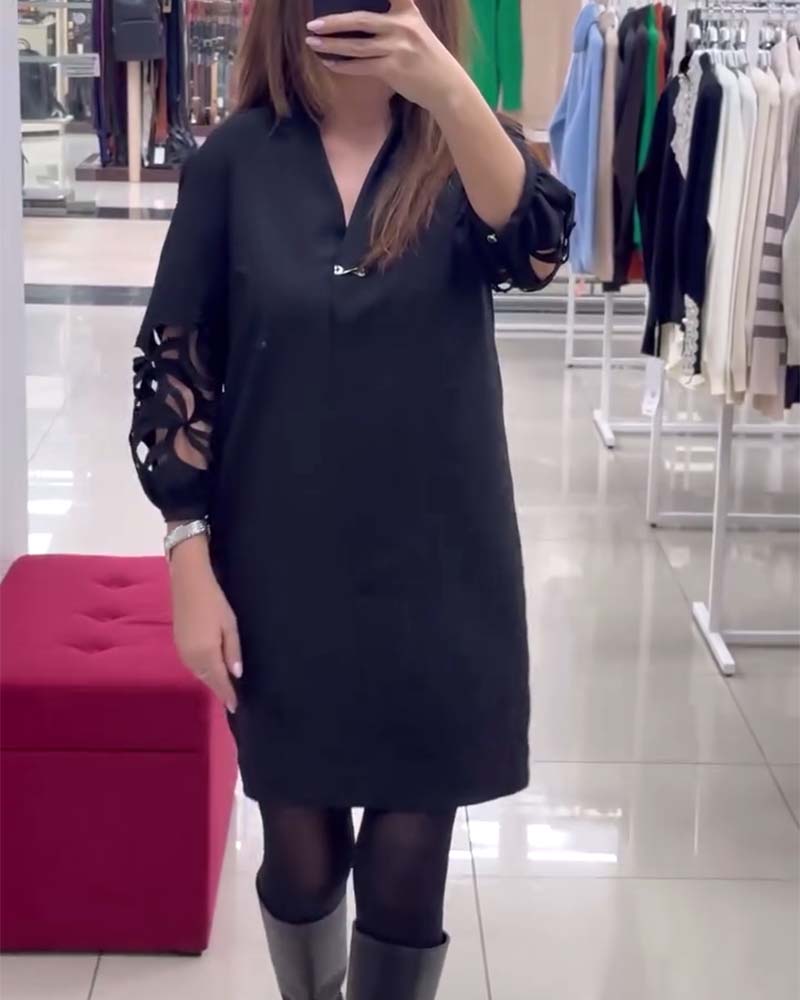 Kjole V-hals Lanterneærme Hul