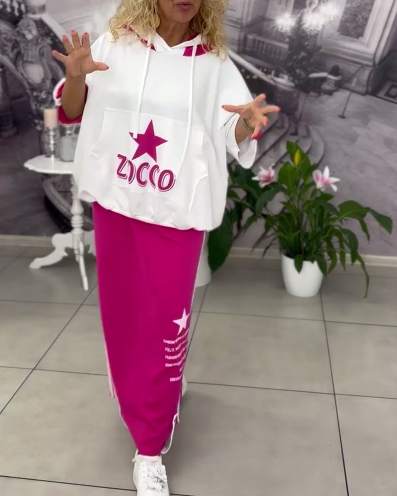 Sæt Med Hætte Snøre Printet Nederdel