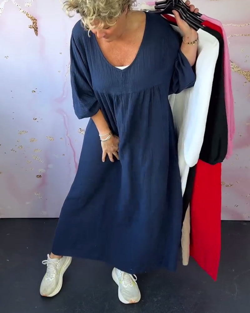 Kjole Skovstil V-Udskæring Plisseret Ensfarvet