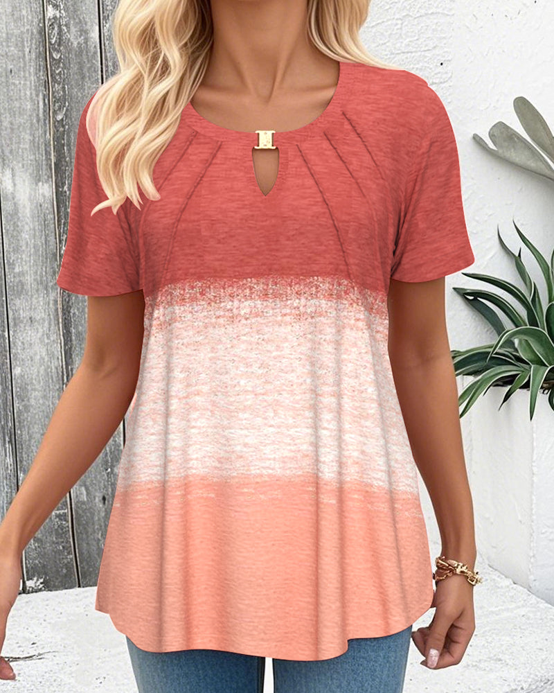 Bluse Rund hals Kontrast Kortærme