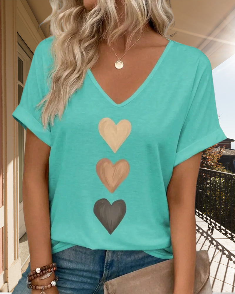 T-Shirt V-Hals Hjerteprint