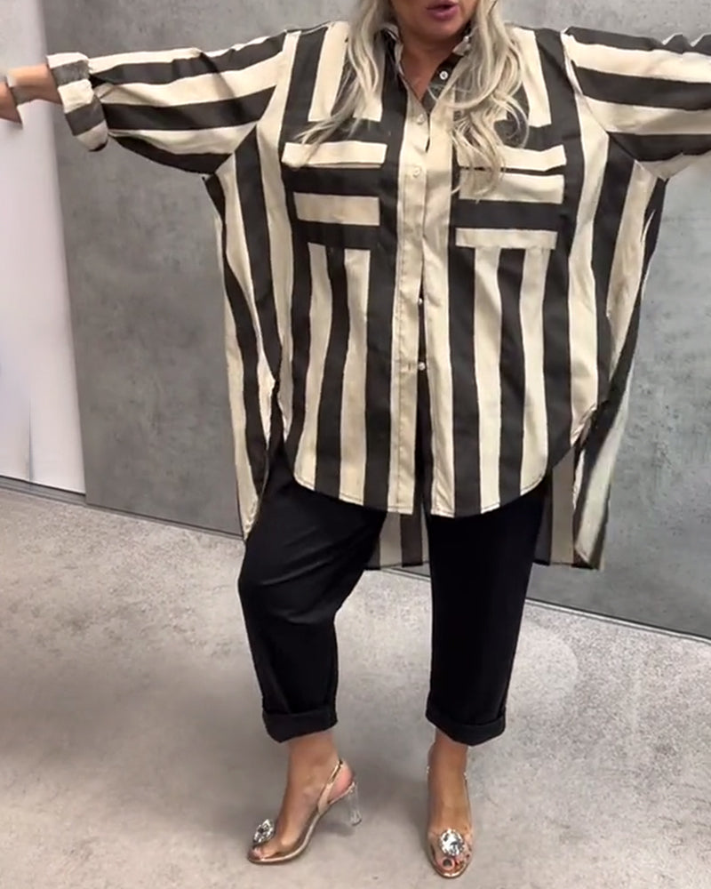 Skjorte Langærmet Løs Stribet